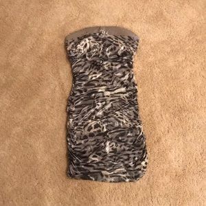 White Cheetah / leopard ruched tube top dress